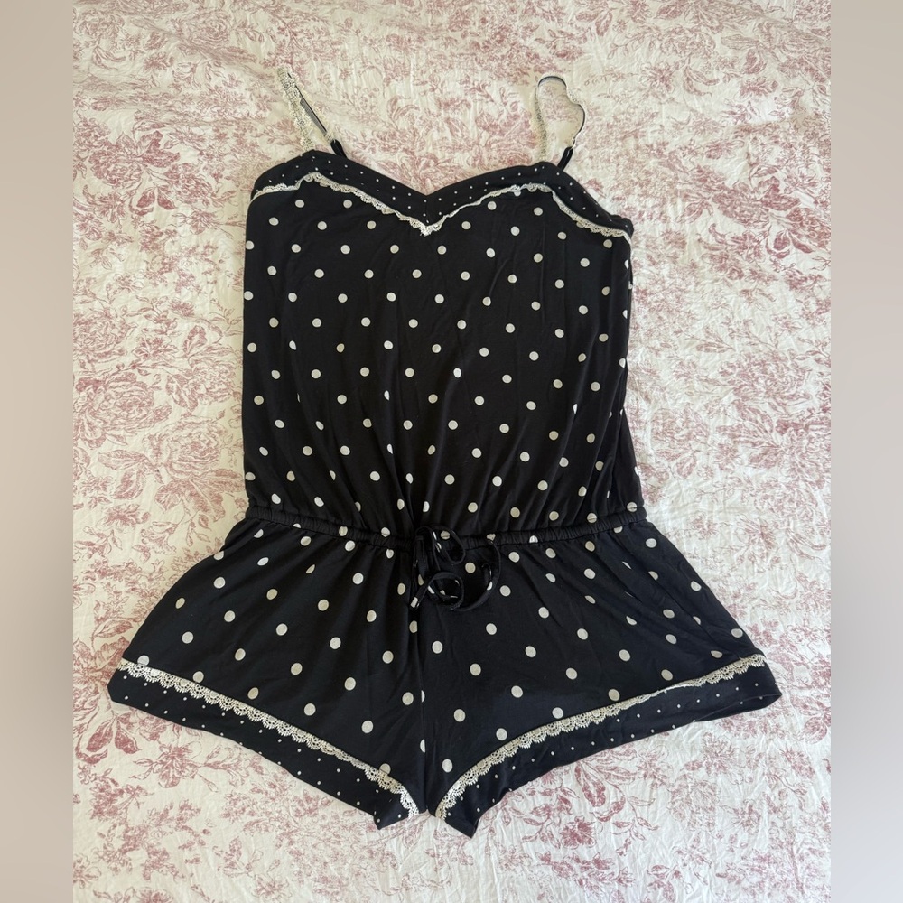 Victoria’s Secret Black Polka Dot Lace-Trim Romper